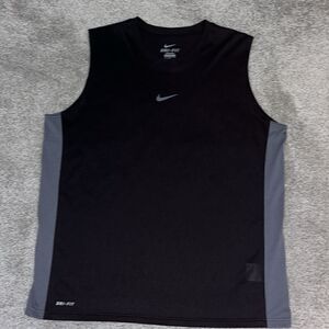 Black Gray Nike Dri-Fit gym work out training running sleeveless tank t shirt L